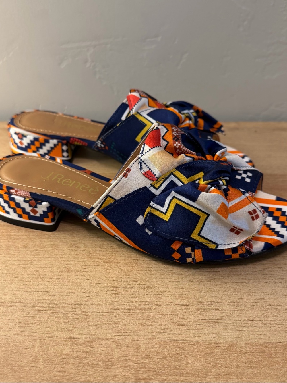 J.Renee Navy, Orange & Yellow Knot-Front Slide Mules